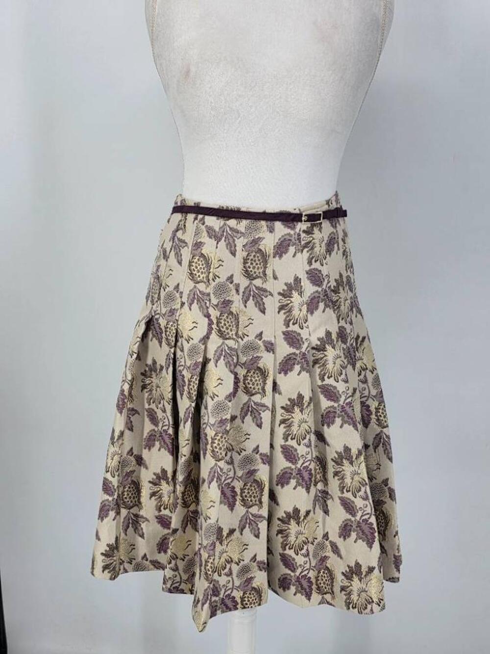 Etcetera Womens 4 Pleated A Line Skirt Gold Purple Brocade Jacquard Metallic